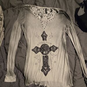 Affliction Grey Long Sleeve Top Women's Size Medium